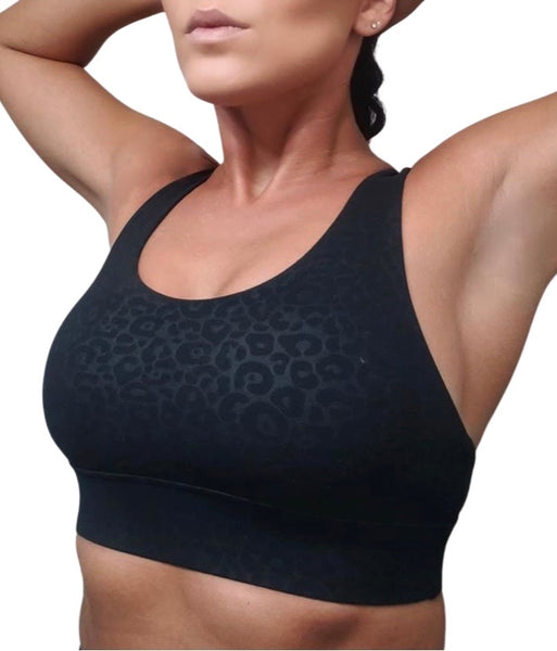 Empower Sports Bra - Black Leopard (Size Up)